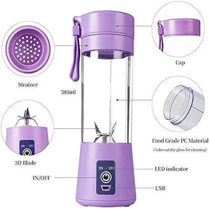 Portable Blender, Personal Blender for Shakes and Smoothies, USB Rechargeable Juicer Mini Blender Cup 380ml
