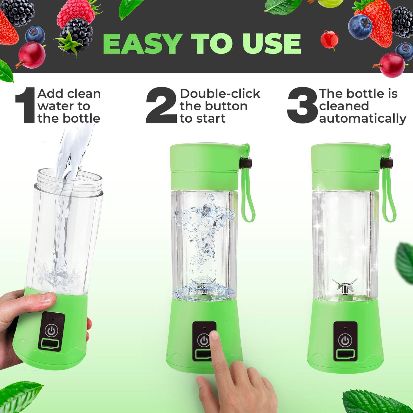 Portable Blender, Personal Blender for Shakes and Smoothies, USB Rechargeable Juicer Mini Blender Cup 380ml
