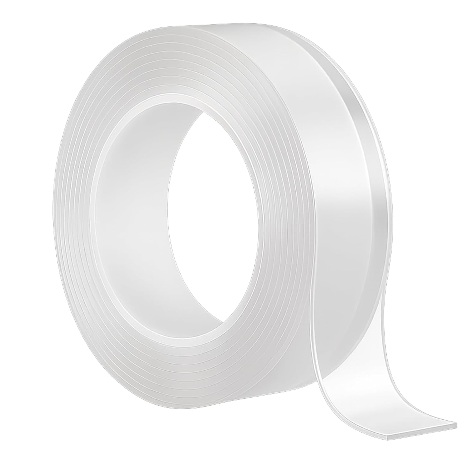Clear adhesive tape roll on a white background